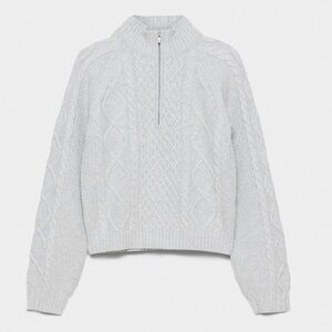 Sunday Best Light Gray Cable-Knit Half-Zip Sweater
